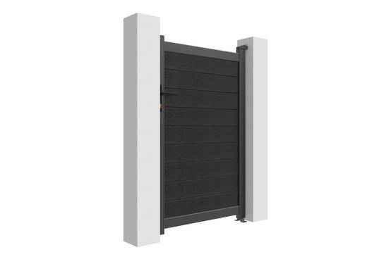 Casanoov Portillon bois composite 1m ATHOS H.160cm gris anthracite avec cadre aluminium + 2 poteaux EIFEL aluminium 15x15cm 160 x 350 cm Teck - Image 6