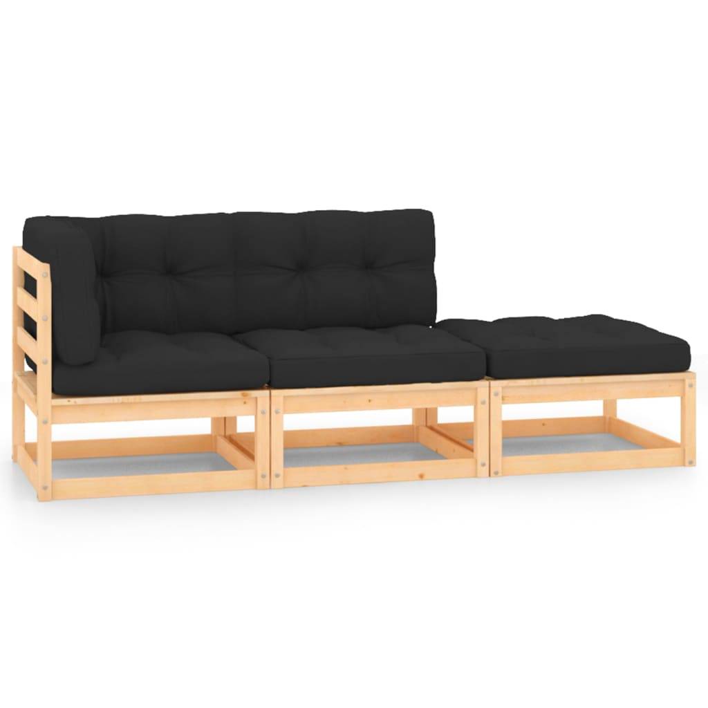 Helloshop26 - Salon de jardin meuble d'extérieur ensemble de mobilier 3 pièces avec coussins bois de pin massif - Image 1