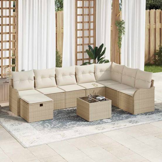 Ensemble Lounge 9 pcs Polyrotin Beige avec Table et Canapés Rangement pour Jardin Élégant Chic – ComfortXL Outdoor Living - Image 1