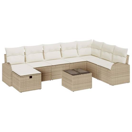 Ensemble Lounge 9 pcs Polyrotin Beige avec Table et Canapés Rangement pour Jardin Élégant Chic – ComfortXL Outdoor Living - Image 2