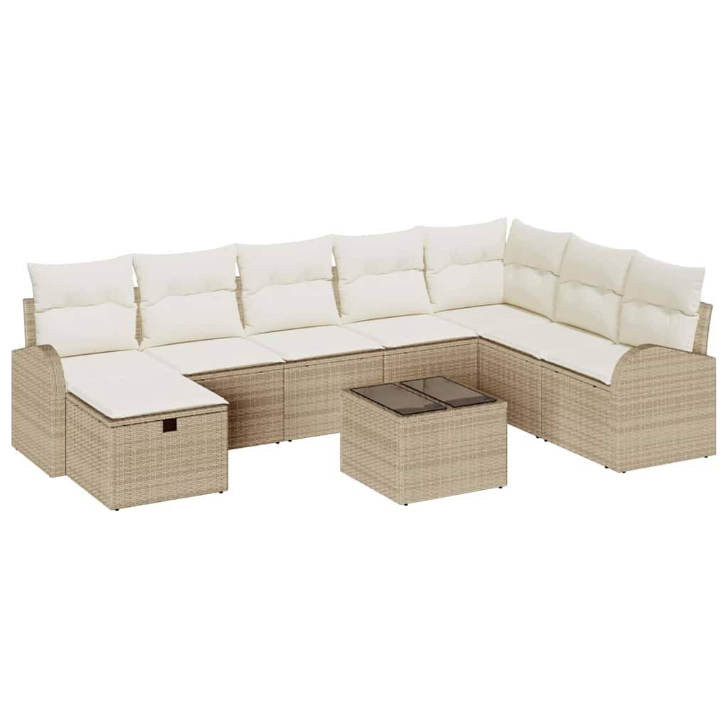 Ensemble Lounge 9 pcs Polyrotin Beige avec Table et Canapés Rangement pour Jardin Élégant Chic – ComfortXL Outdoor Living - Image 2