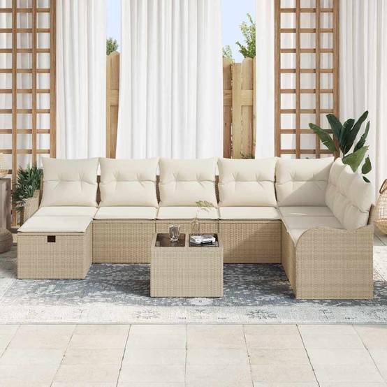 Ensemble Lounge 9 pcs Polyrotin Beige avec Table et Canapés Rangement pour Jardin Élégant Chic – ComfortXL Outdoor Living - Image 3