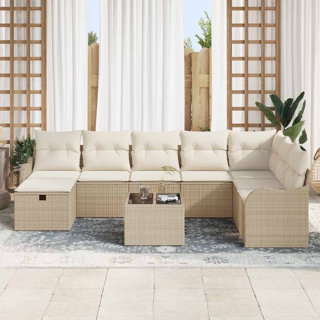 Ensemble Lounge 9 pcs Polyrotin Beige avec Table et Canapés Rangement pour Jardin Élégant Chic – ComfortXL Outdoor Living - Image 3