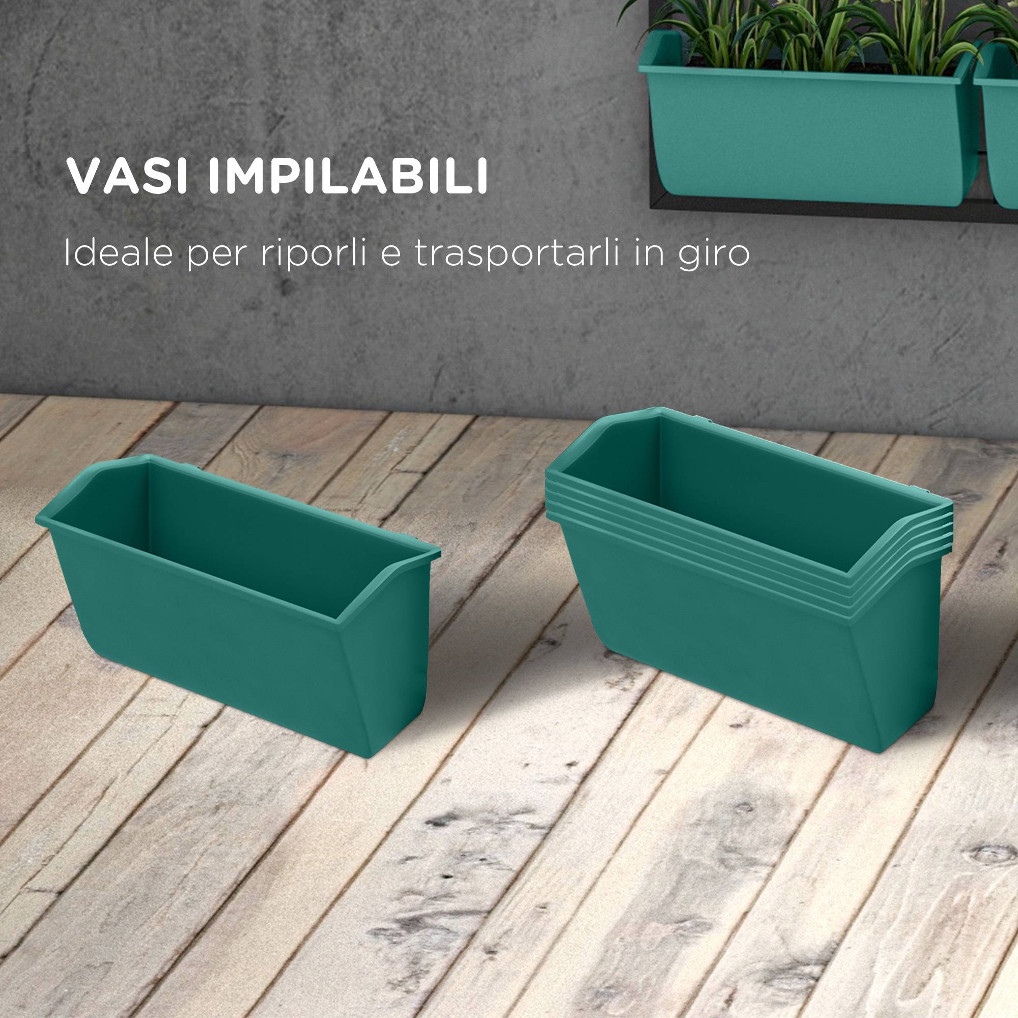 Potager Vertical Mur 3 Niveaux 6 Pots Acier Plastique, 52x14x66cm, Vert - Image 9