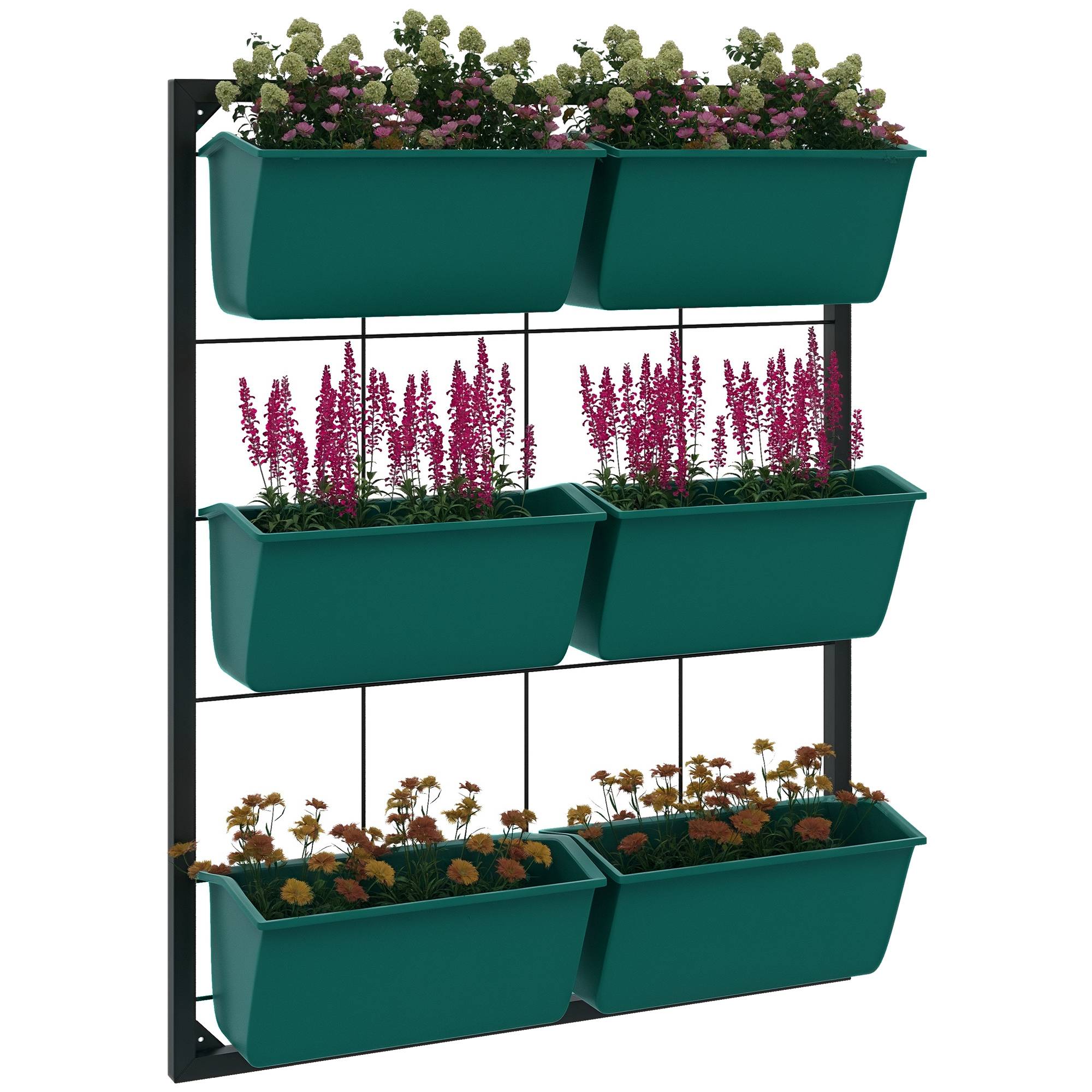 Potager Vertical Mur 3 Niveaux 6 Pots Acier Plastique, 52x14x66cm, Vert - Image 1