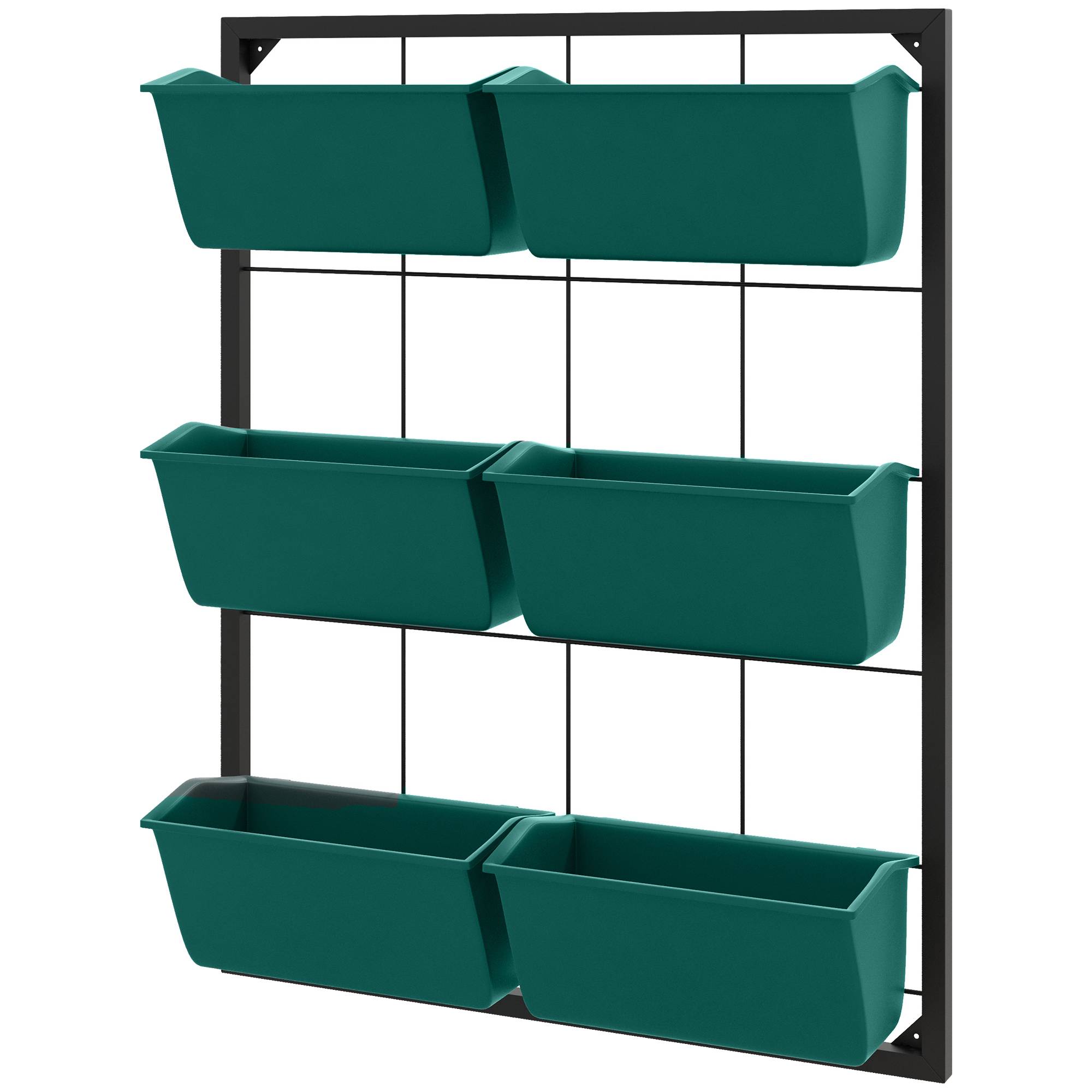 Potager Vertical Mur 3 Niveaux 6 Pots Acier Plastique, 52x14x66cm, Vert - Image 2