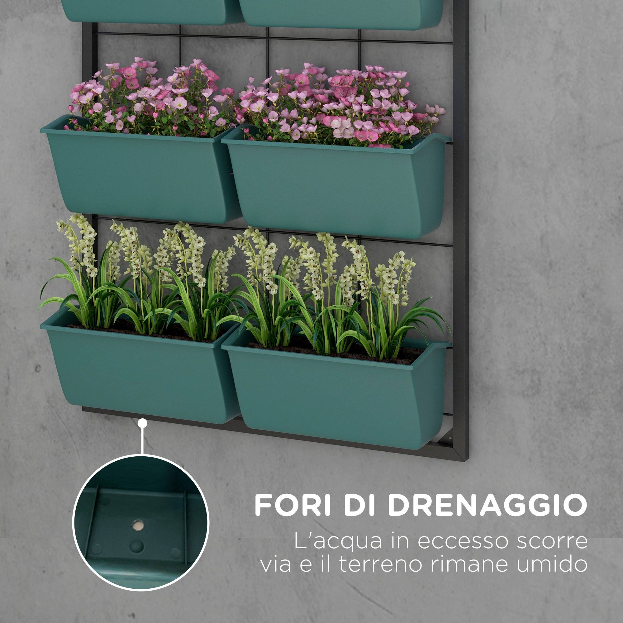 Potager Vertical Mur 3 Niveaux 6 Pots Acier Plastique, 52x14x66cm, Vert - Image 8