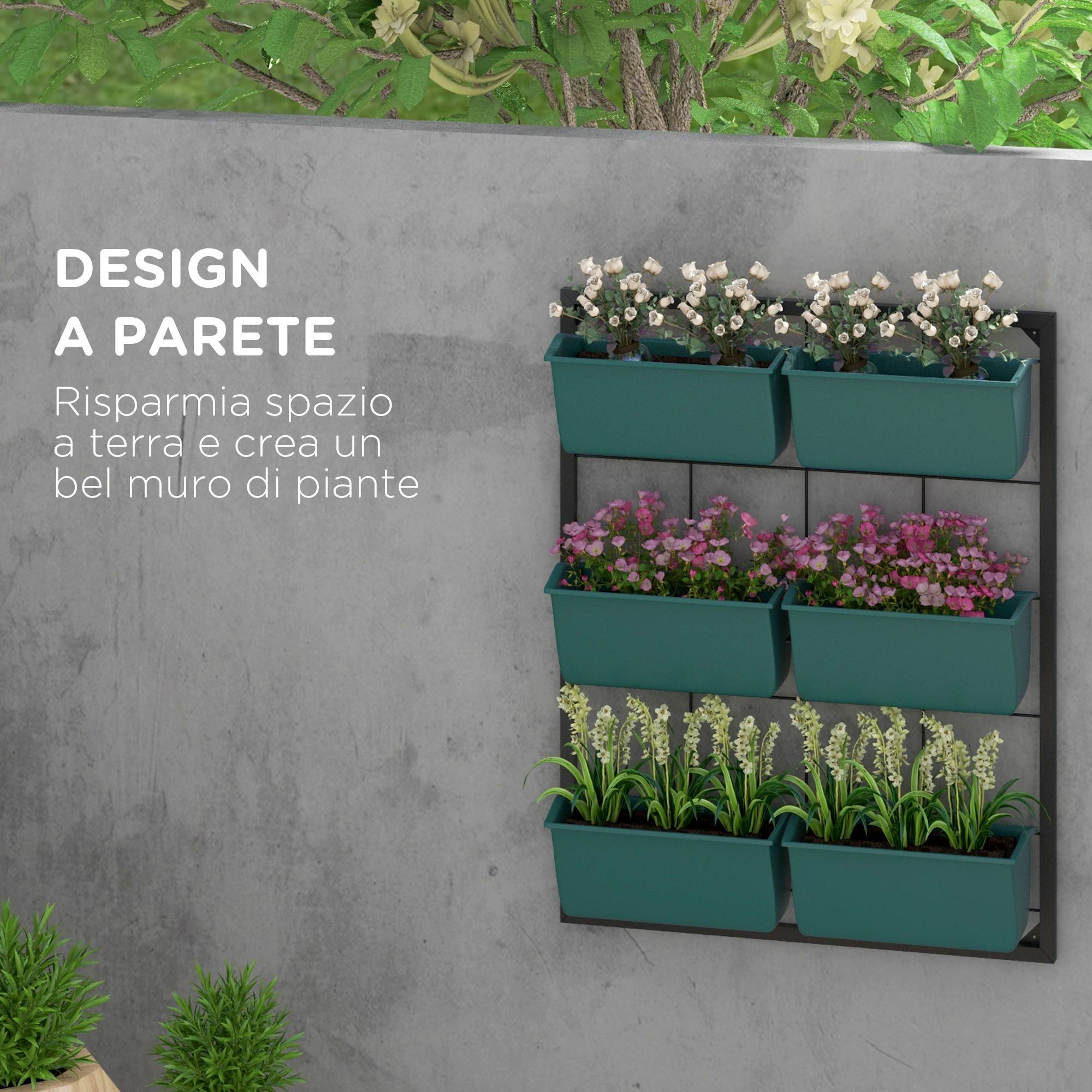 Potager Vertical Mur 3 Niveaux 6 Pots Acier Plastique, 52x14x66cm, Vert - Image 6