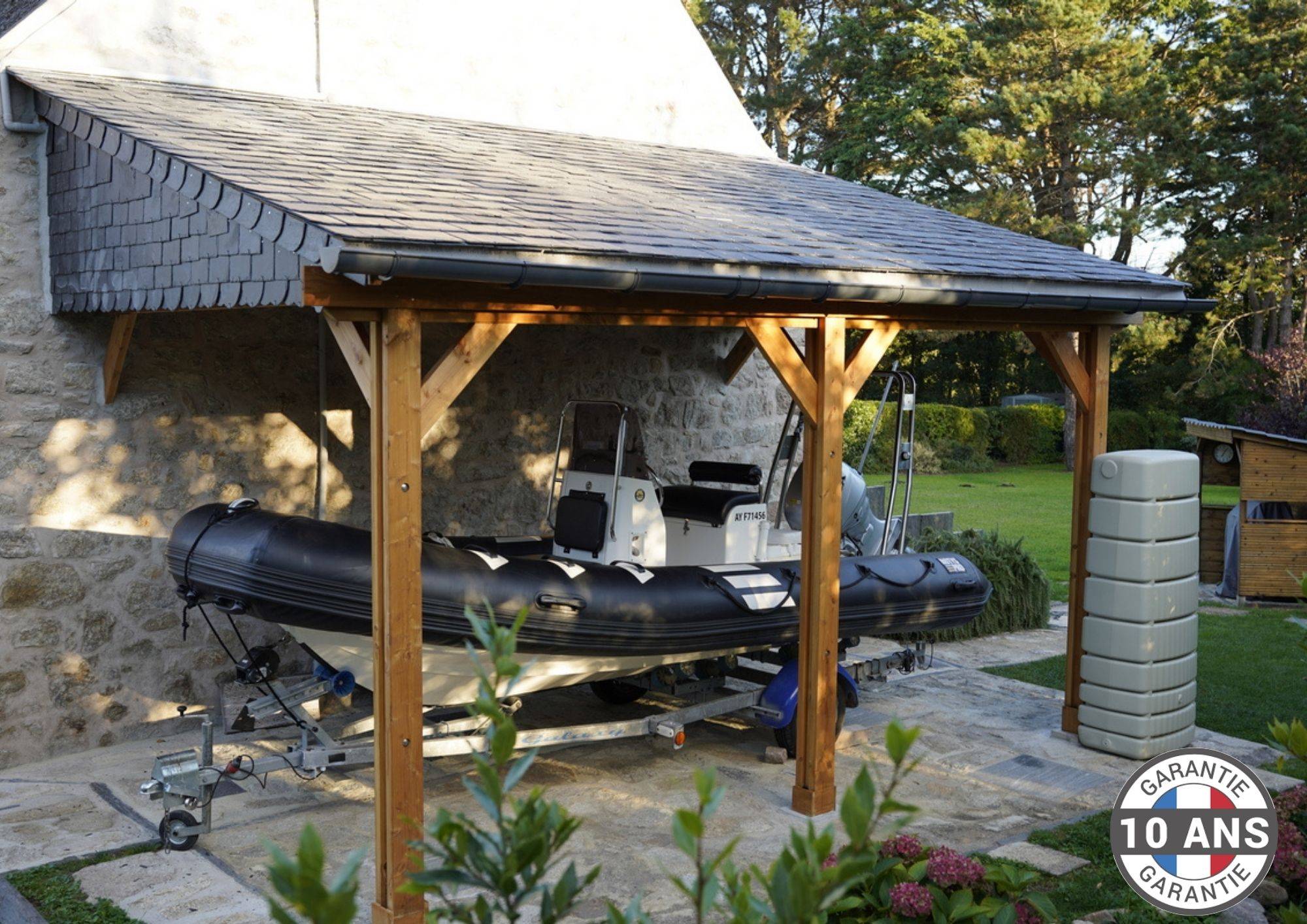 Cpbf Charpentes - Carport adossé une pente 300cmx500cm, bois DOUGLAS Français (Charpente en bois-auvent-abri voiture) 18 m². Garantie 10 ans - Image 1