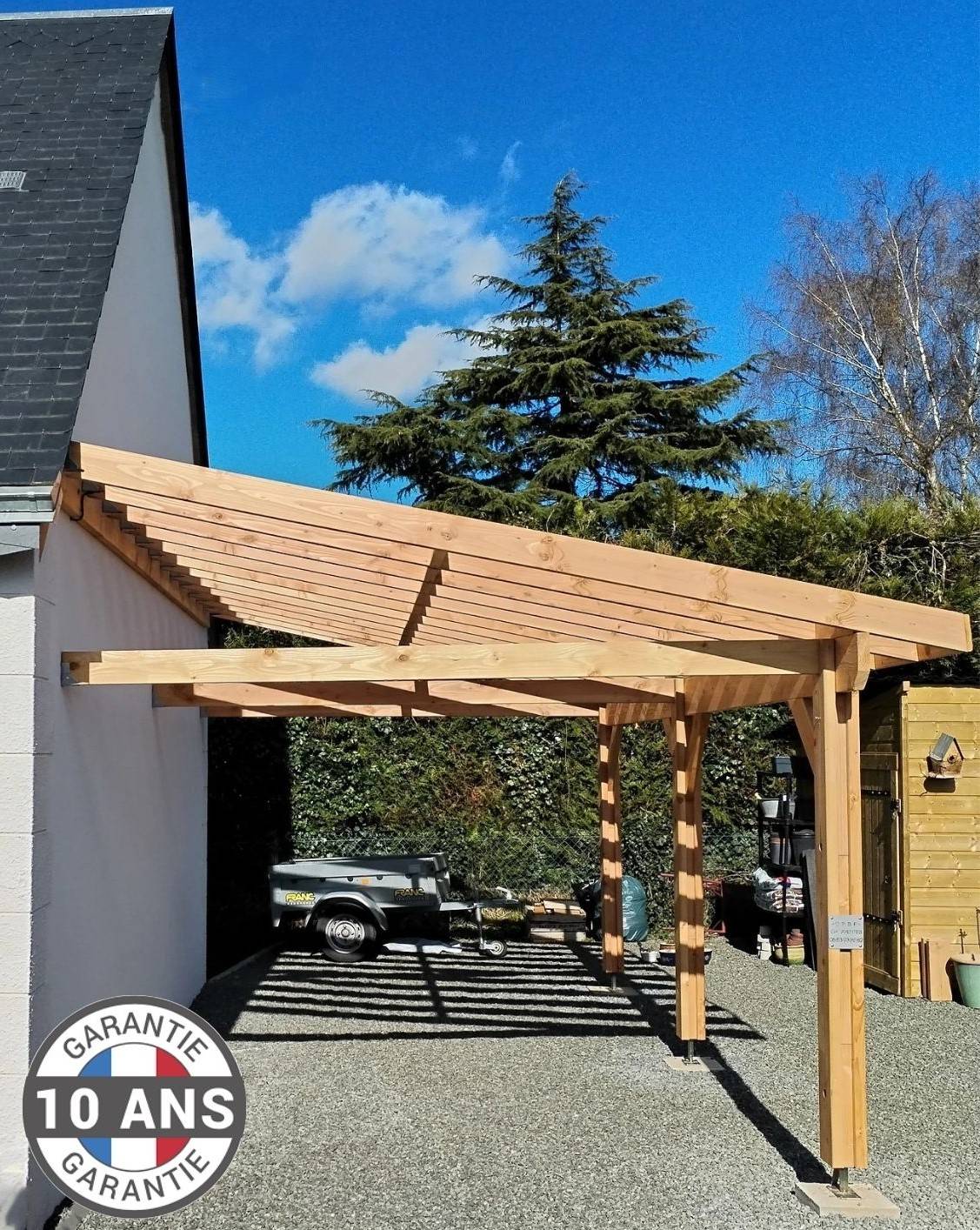 Cpbf Charpentes - Carport adossé une pente 300cmx500cm, bois DOUGLAS Français (Charpente en bois-auvent-abri voiture) 18 m². Garantie 10 ans - Image 4