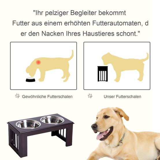 Support de gamelles surélevé pour chien 58.4 x 30.5 x 25.4 cm MDF et acier inoxydable - PANGIVO - Image 3