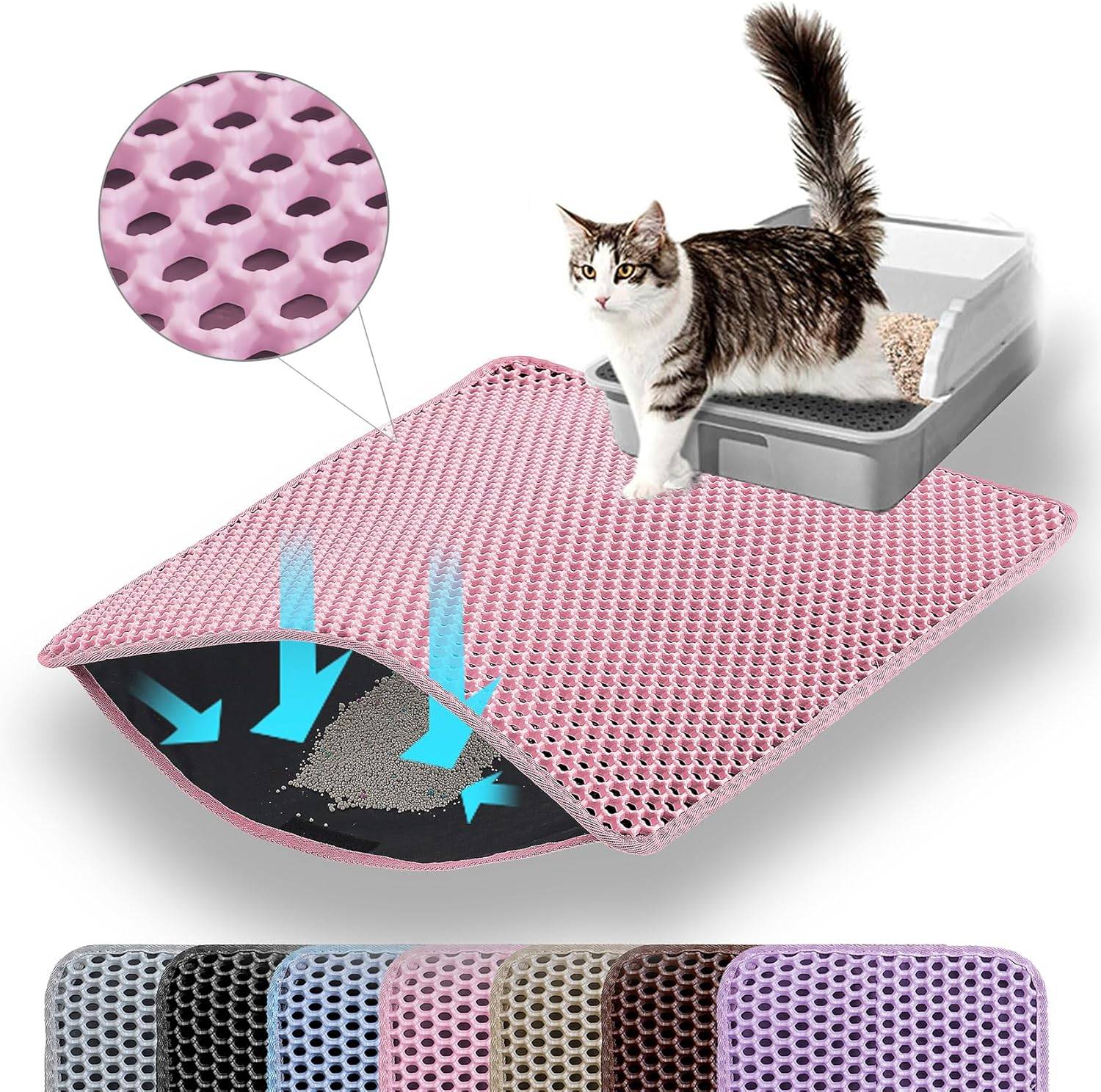 Tapis de litière pour chat, double couche, nid d'abeille, antidérapant, imperméable et anti-urine, accessoire pour chat, 30*45 cm, rose-Lytech - Image 7