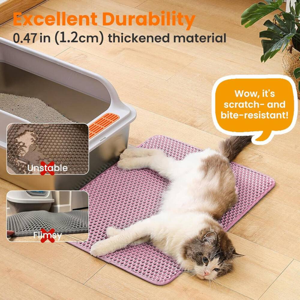 Tapis de litière pour chat, double couche, nid d'abeille, antidérapant, imperméable et anti-urine, accessoire pour chat, 30*45 cm, rose-Lytech - Image 4