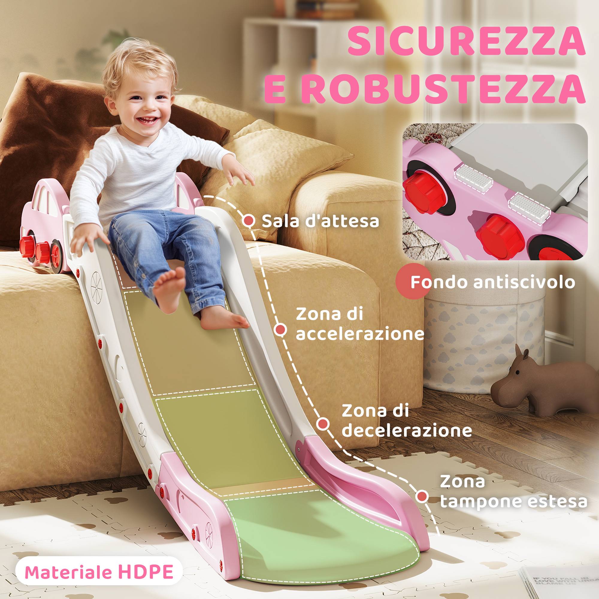 Toboggan pour enfants en PEHD avec zone de rembourrage intégrée, pour canapés et lits, de 18 à 48 mois, rose - Image 7