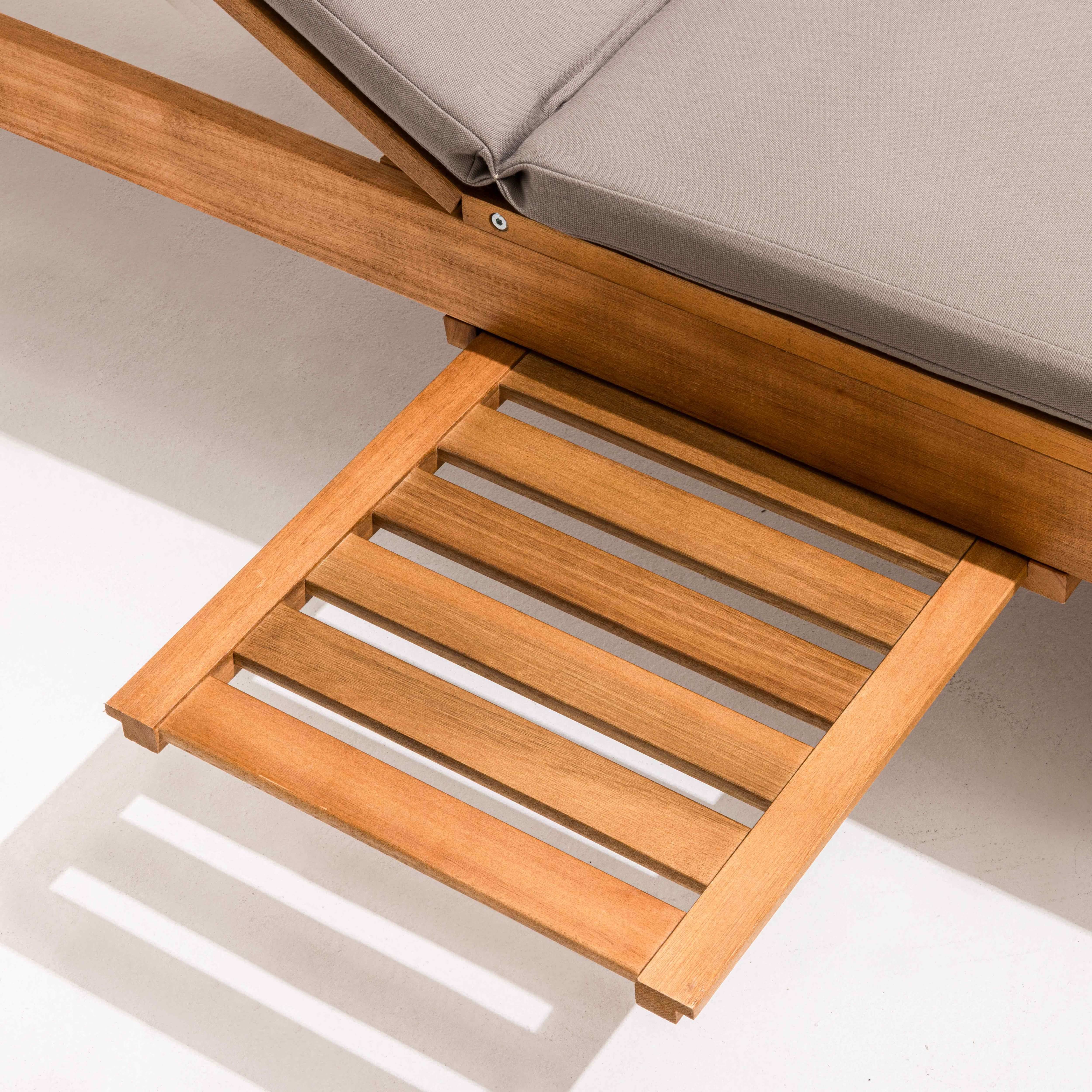 Oviala - Bain de soleil avec coussin et tablette en bois taupe - Oviala - Image 6