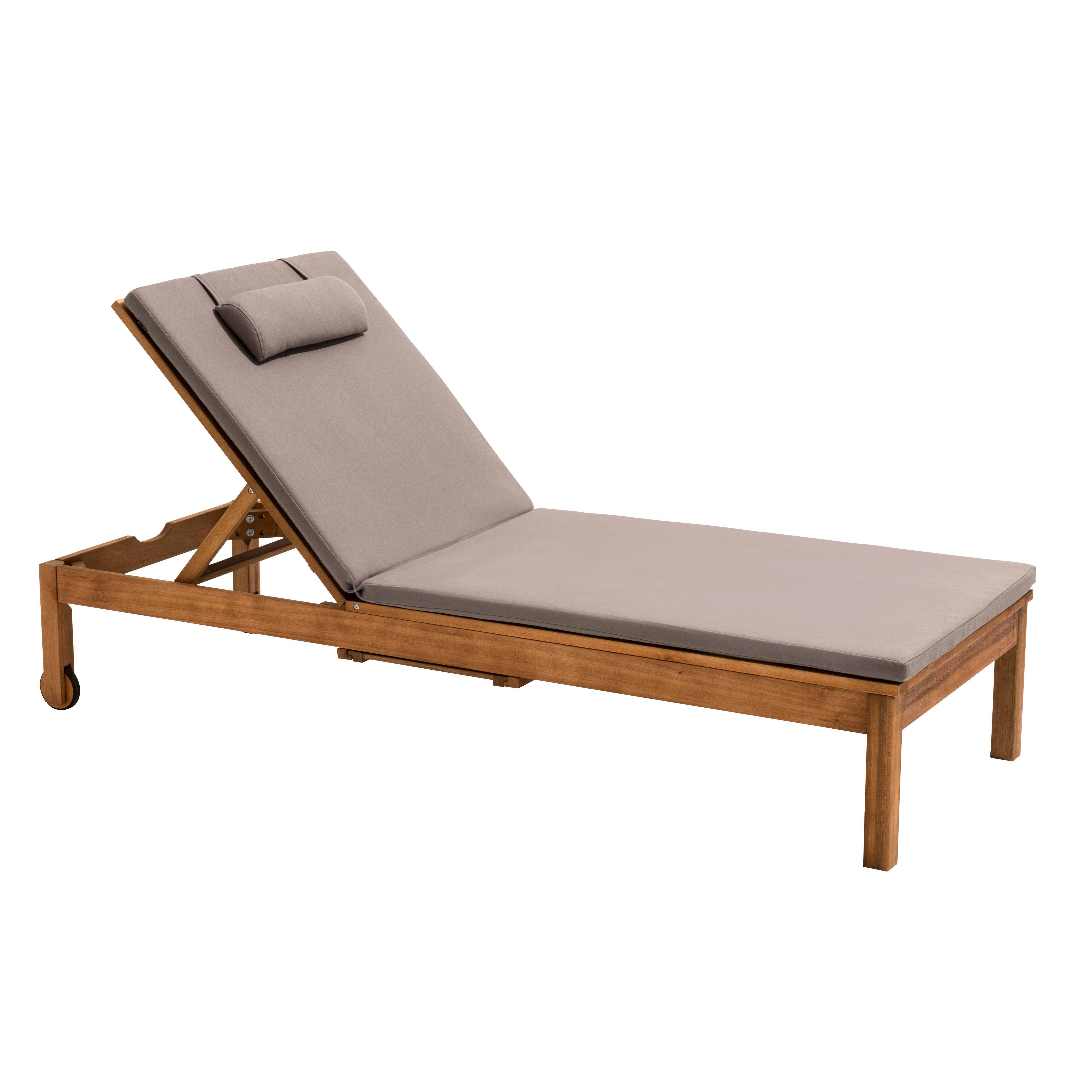 Oviala - Bain de soleil avec coussin et tablette en bois taupe - Oviala - Image 3