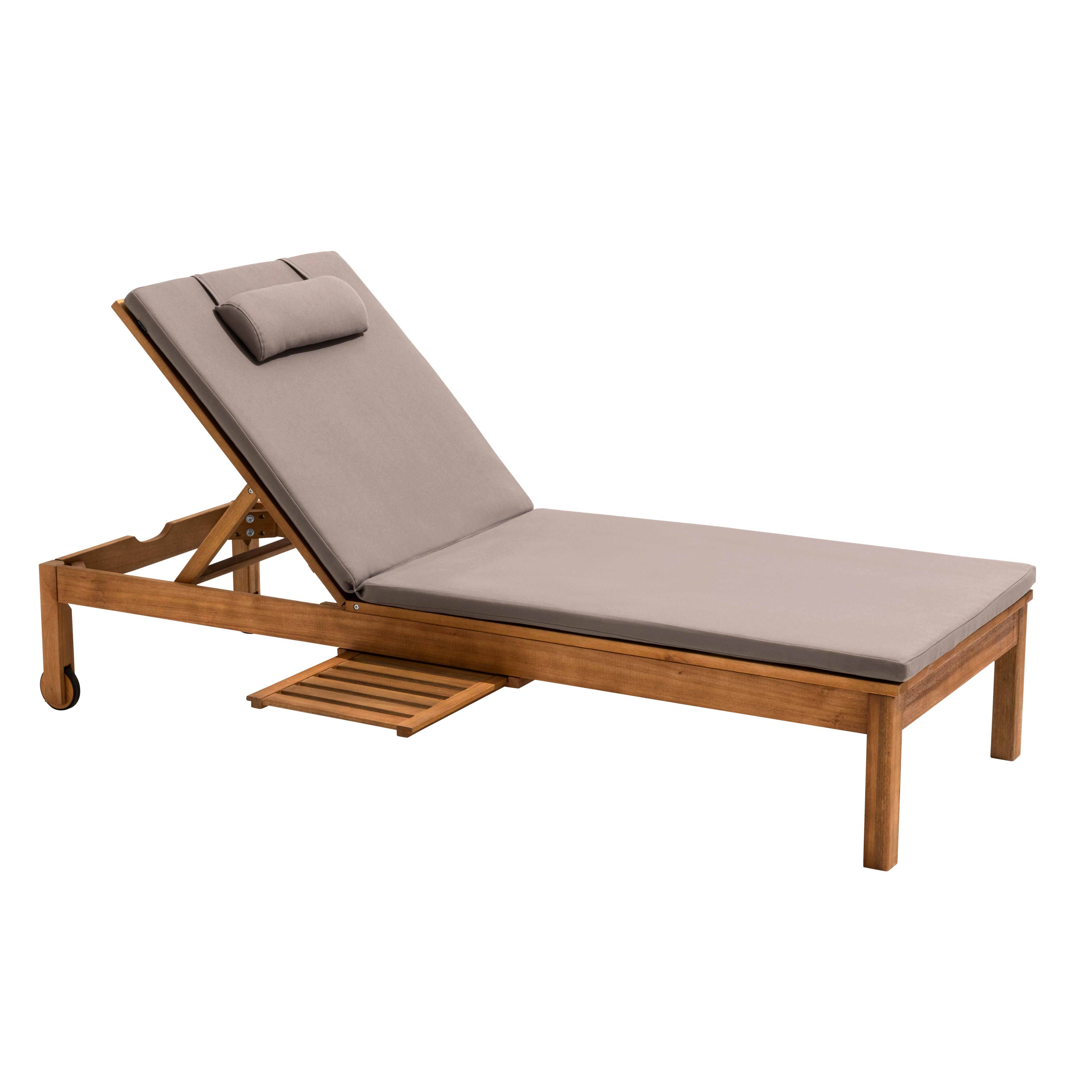 Oviala - Bain de soleil avec coussin et tablette en bois taupe - Oviala - Image 1