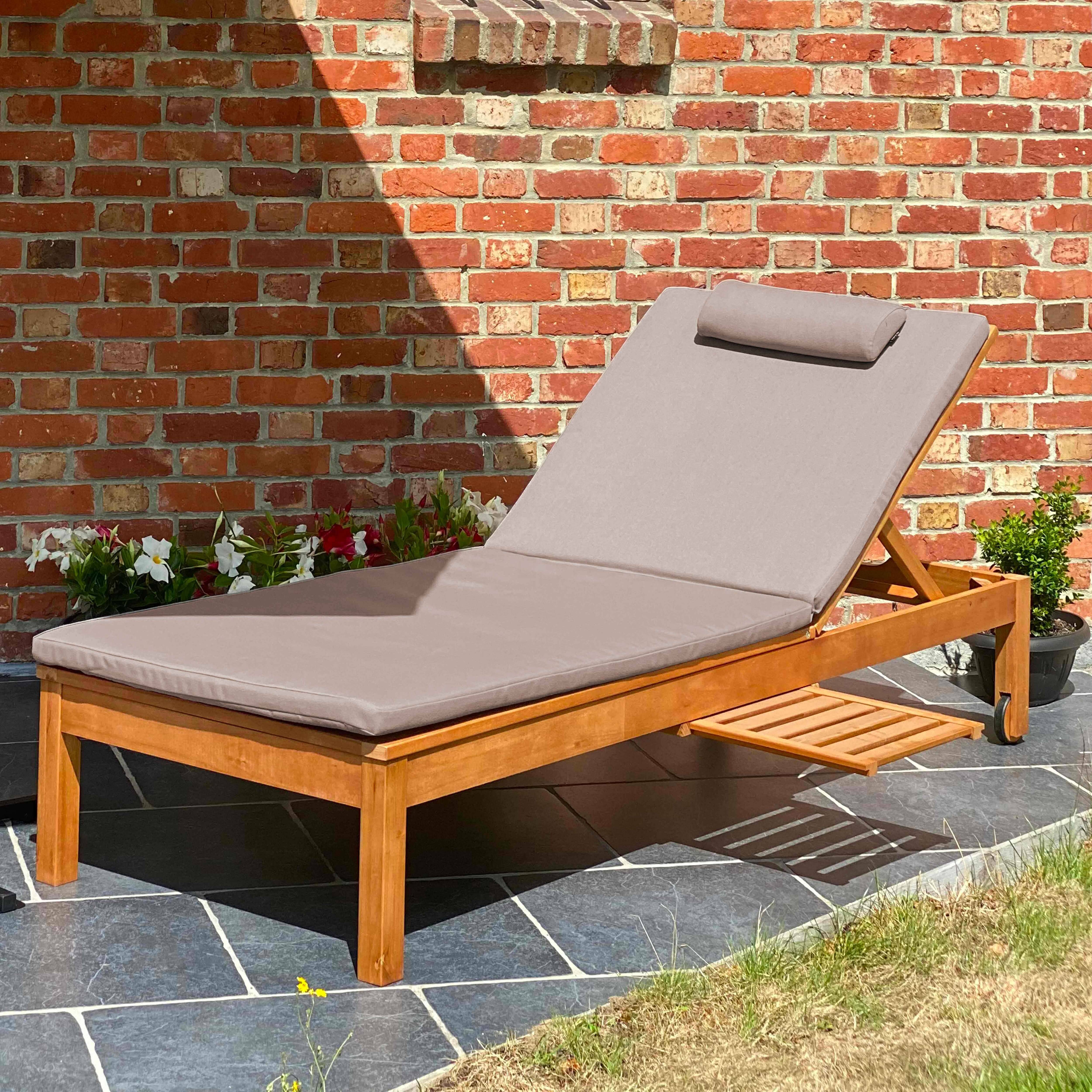 Oviala - Bain de soleil avec coussin et tablette en bois taupe - Oviala - Image 2