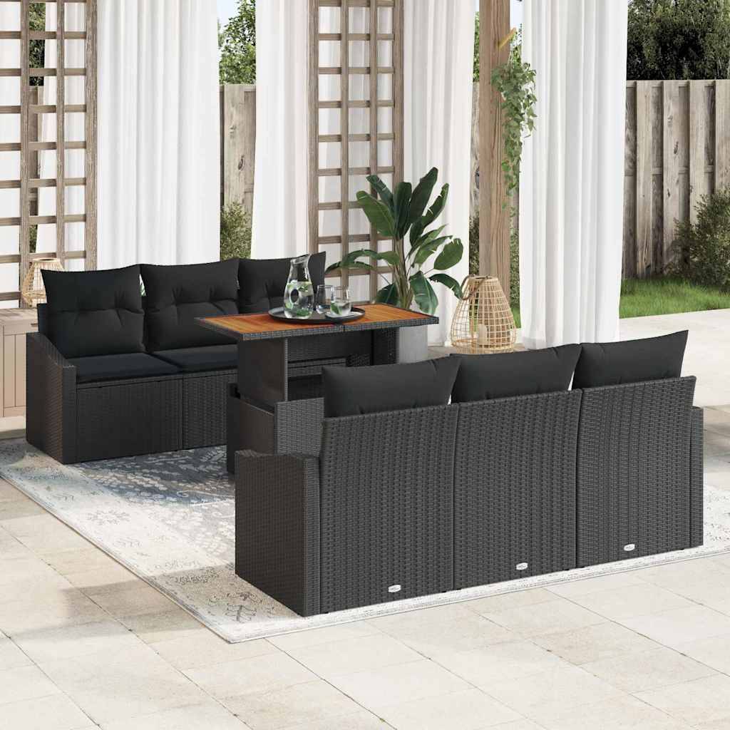 Salon de jardin modulable 7 pièces en poly rotin avec rangement intégré Noir – ComfortXL Outdoor Living - Image 1