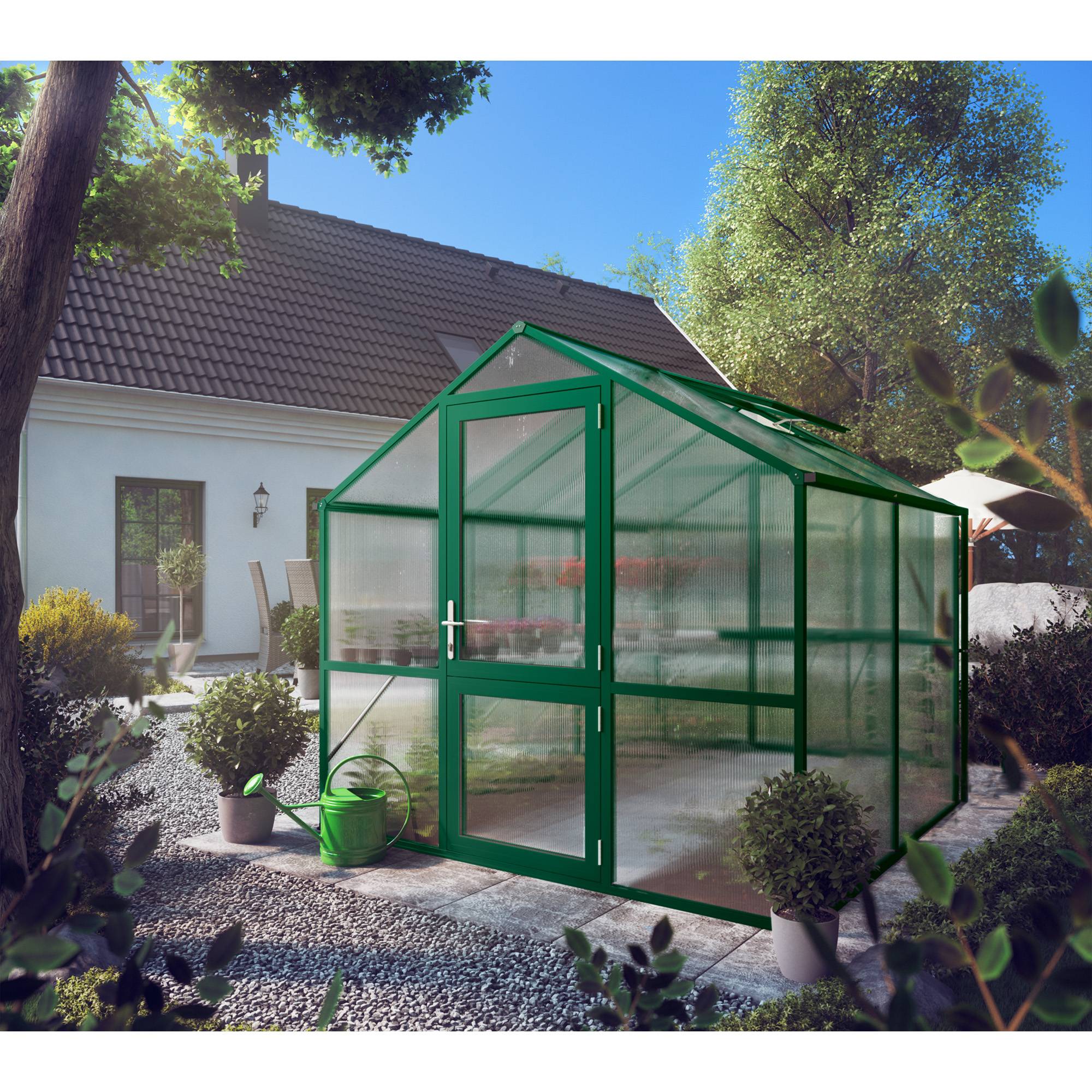 Serre de jardin 5,06m² aluminium et polycarbonate Rose II, Vert mousse. KGT - Image 1