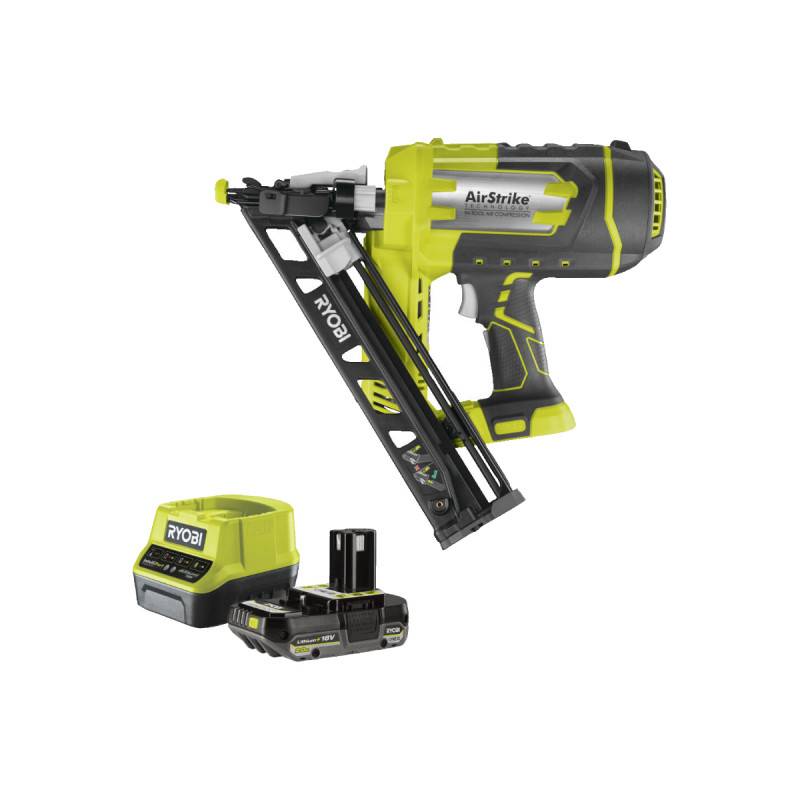 Ryobi - Pack RYOBI Cloueur de finition incliné à air comprimé R15GN18-0 - 18V One+ - 1 batterie 2.0Ah - 1 chargeur rapide RC18120-120 - Image 1