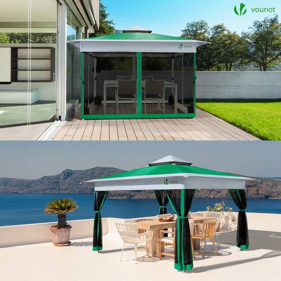 Vounot - VOUNOT® Tonnelle de jardin 3,6x3,6m pliable avec moustiquaire installation facile POP UP vert - Image 2