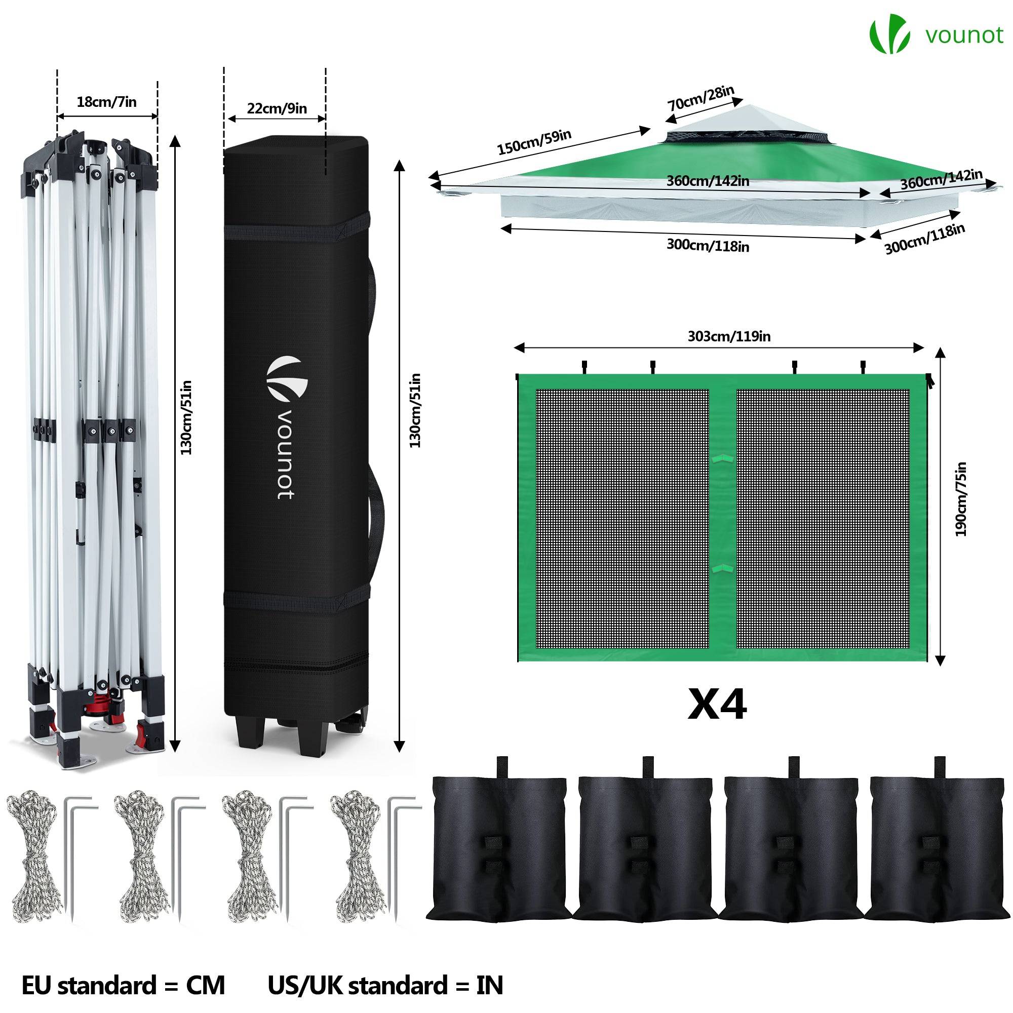 Vounot - VOUNOT® Tonnelle de jardin 3,6x3,6m pliable avec moustiquaire installation facile POP UP vert - Image 4
