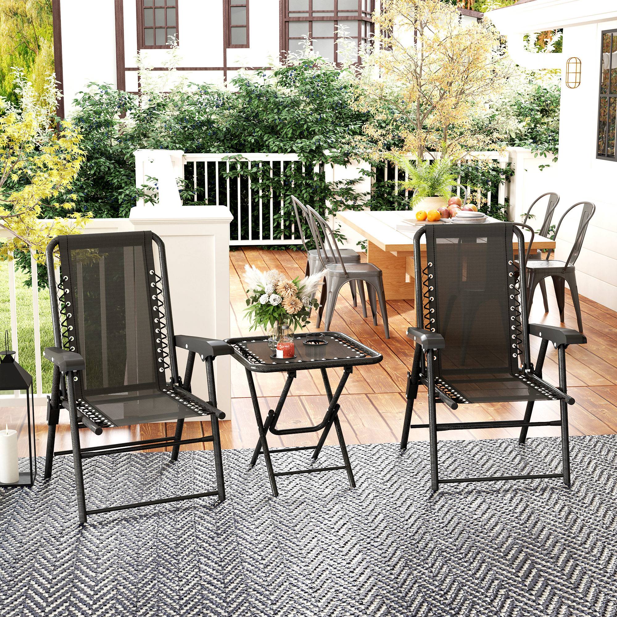 Ensemble bistro 3 pièces acier : résistant, table pliante + porte-gobelet + chaises, noir - Image 2