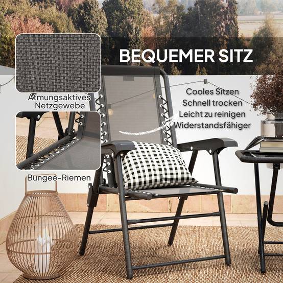 Ensemble bistro 3 pièces acier : résistant, table pliante + porte-gobelet + chaises, noir - Image 6