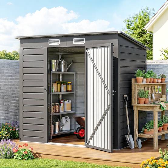 Sans Marque - Abri jardin 2,3m² outils cabanon porte verrouillable 191x130x166,5-183 cm acier - Image 3