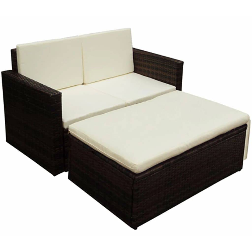 Helloshop26 - Salon de jardin meuble d'extérieur ensemble de mobilier 2 pièces avec coussins résine tressée marron - Image 1