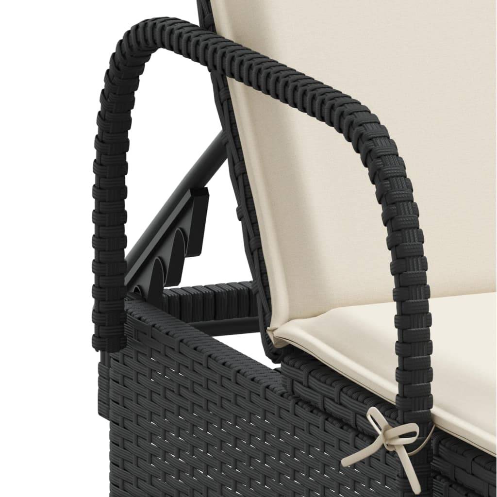 Chaise longue | Transat | Bain de soleil avec roues et coussin noir résine tressée - Image 8