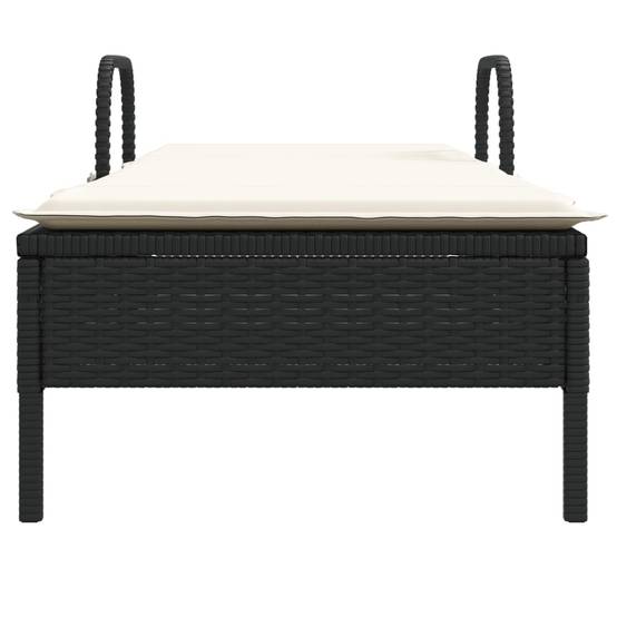 Chaise longue | Transat | Bain de soleil avec roues et coussin noir résine tressée - Image 4