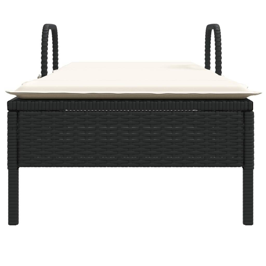 Chaise longue | Transat | Bain de soleil avec roues et coussin noir résine tressée - Image 4