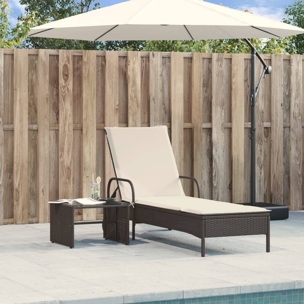 Chaise longue | Transat | Bain de soleil avec roues et coussin noir résine tressée - Image 3