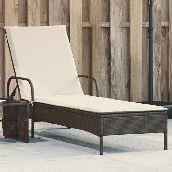 Chaise longue | Transat | Bain de soleil avec roues et coussin noir résine tressée - Image 2