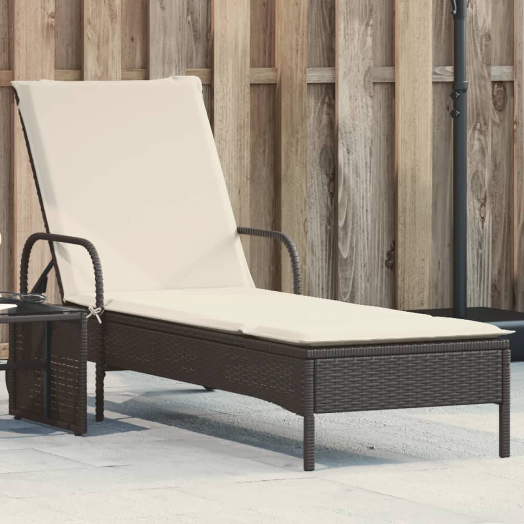 Chaise longue | Transat | Bain de soleil avec roues et coussin noir résine tressée - Image 2
