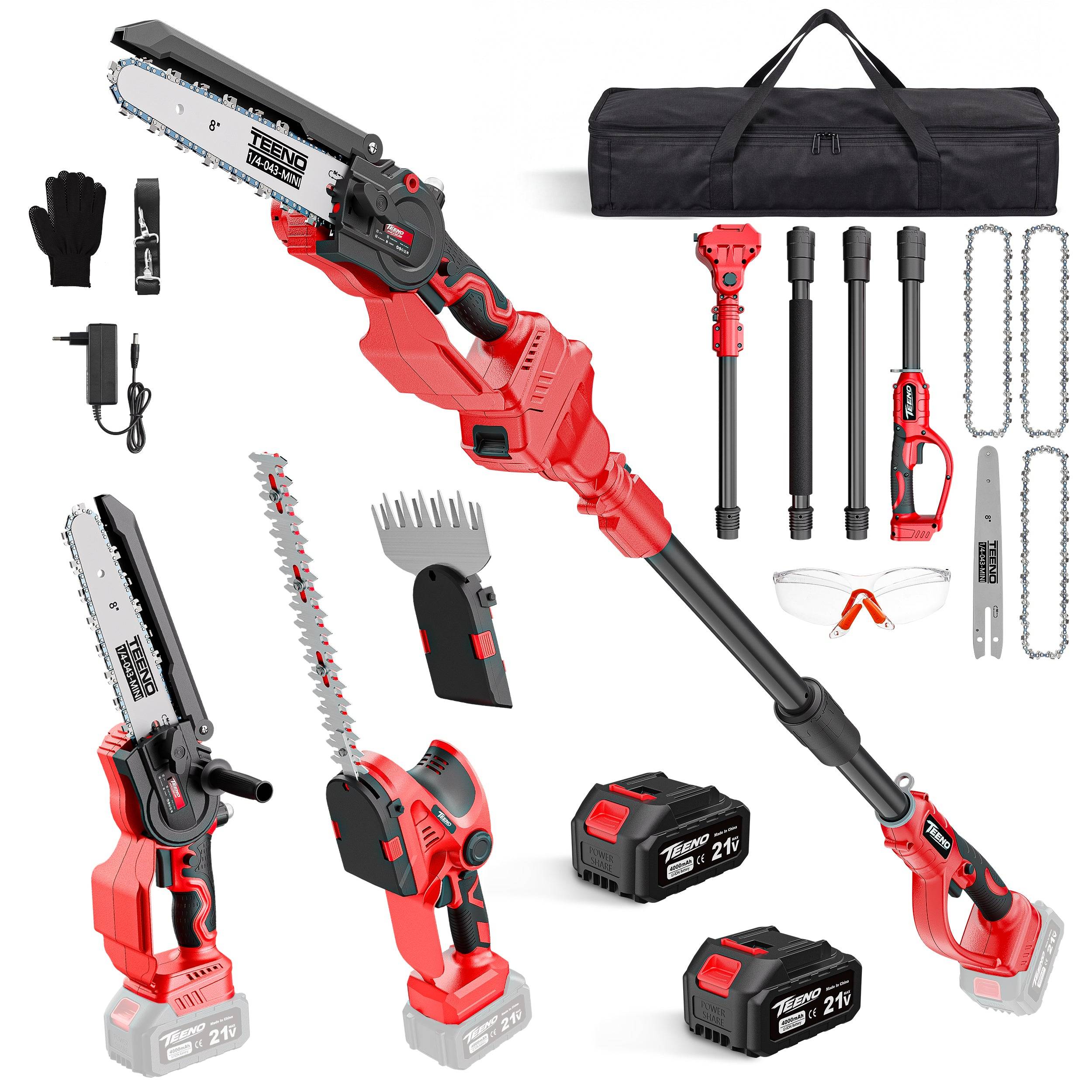 Teeno - Tronçonneuse rétractable 6 en 1, mini tronçonneuse 8 pouces, 2 batteries 4000mAh