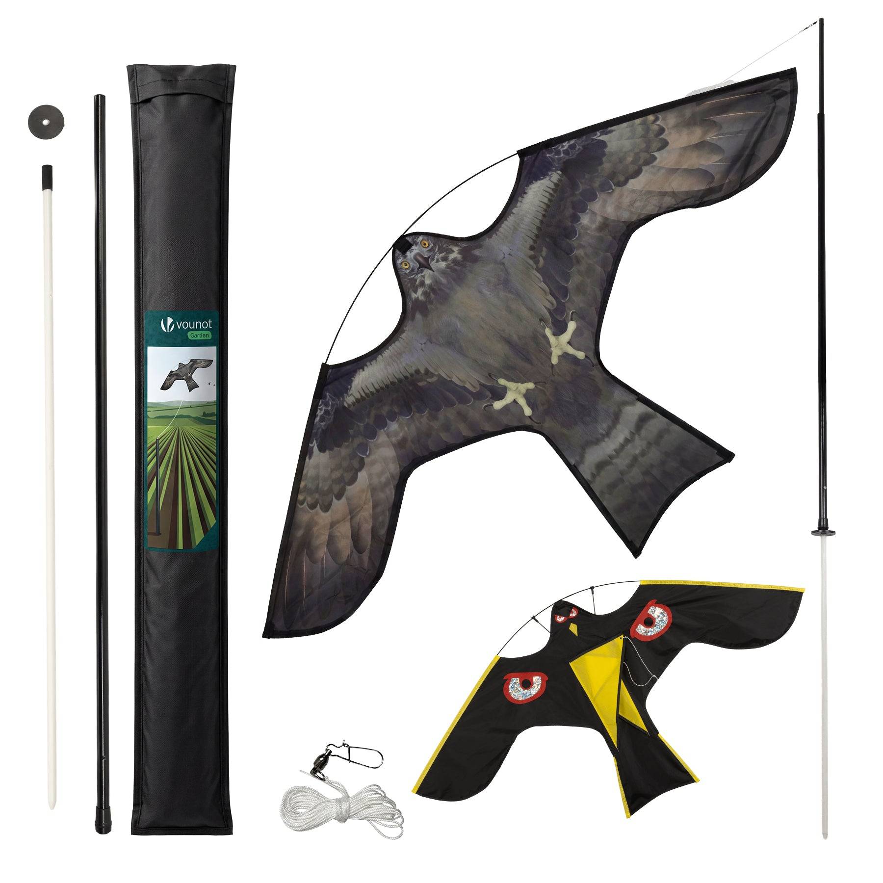 Lot de 2 Cerf volant anti oiseaux effaroucheur avec mat Faucon modele F et G - Image 1