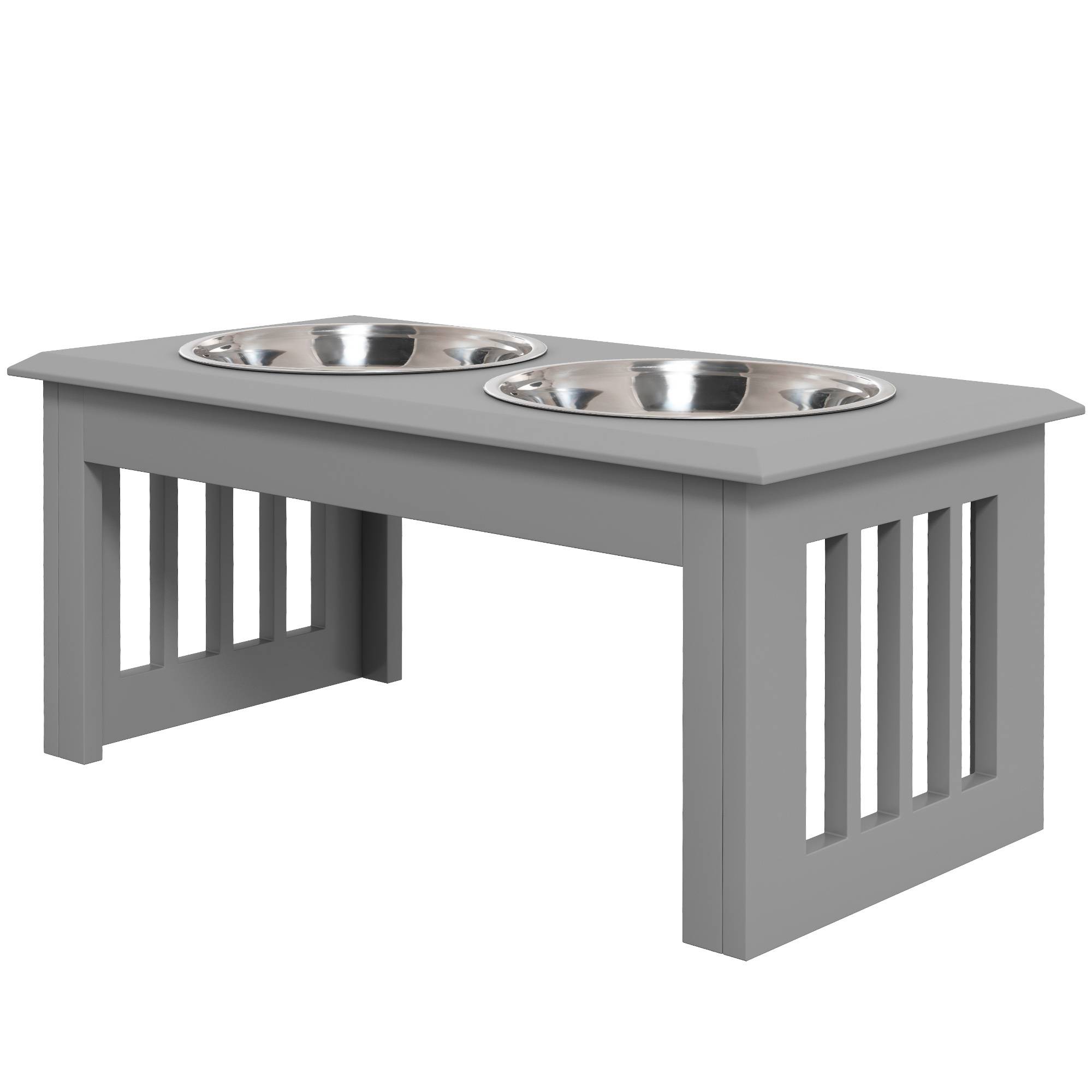 Station nourriture chien 2 bols inox antidérapante,58,4x30,5x25,4cm,gris - Image 2