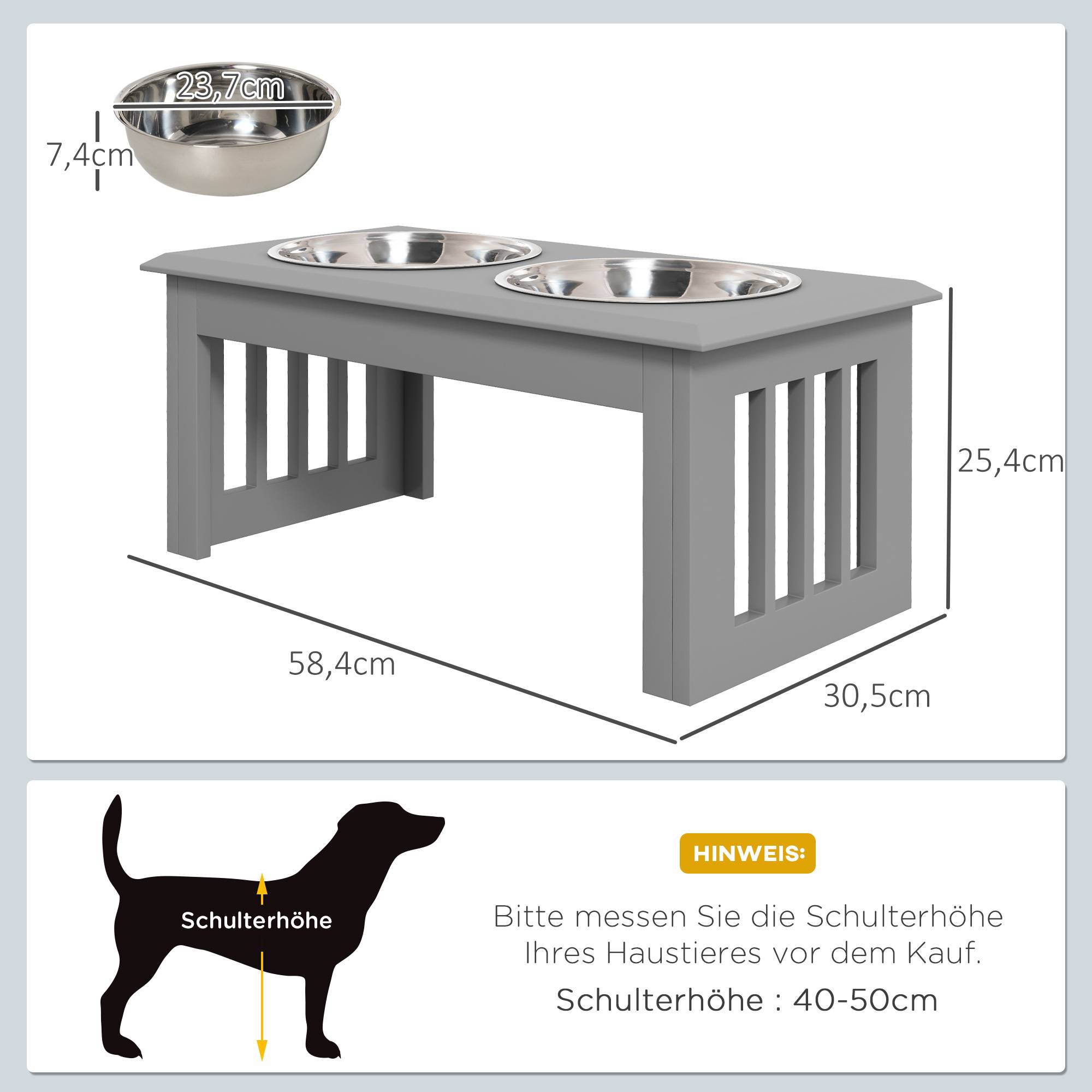Station nourriture chien 2 bols inox antidérapante,58,4x30,5x25,4cm,gris - Image 5