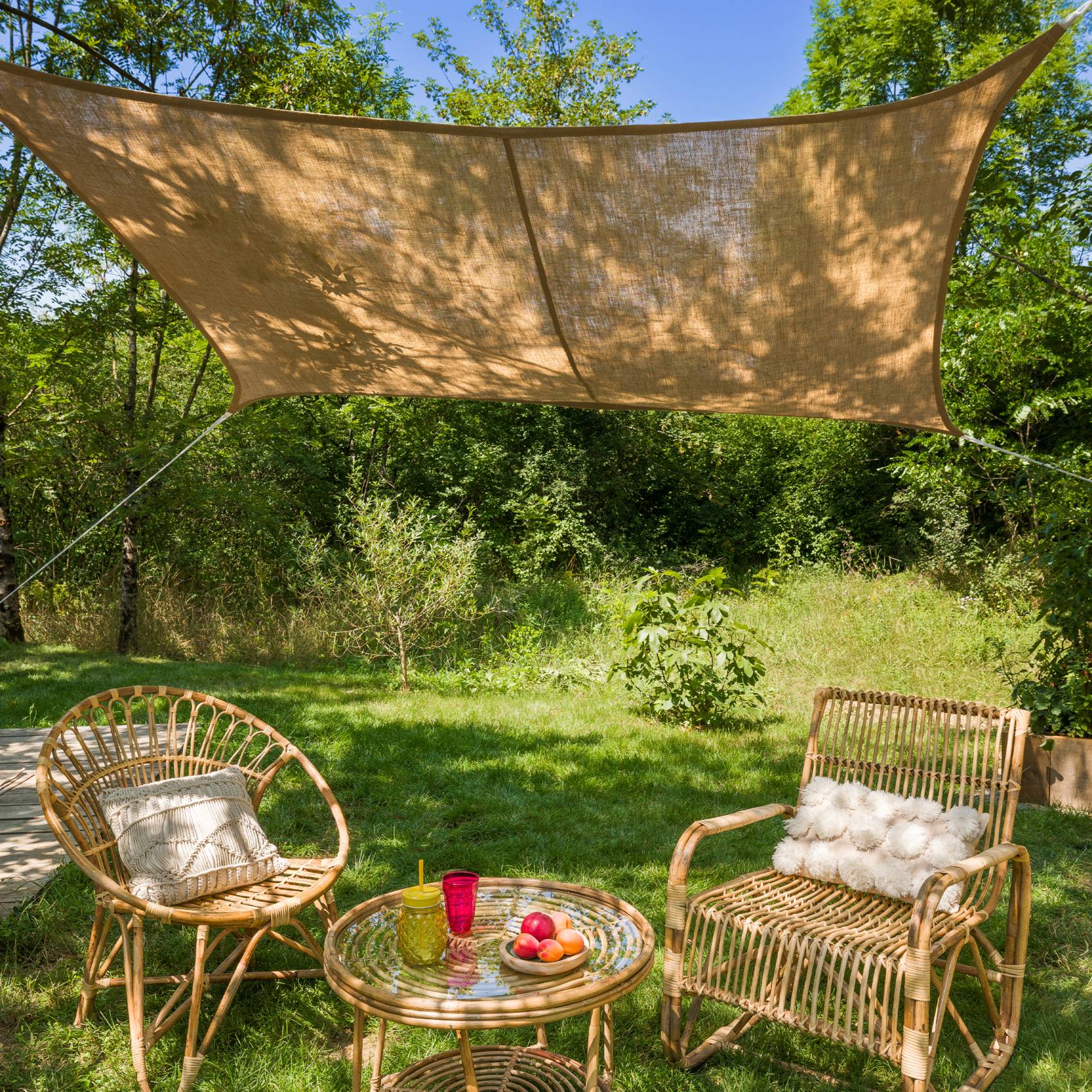 Voile d'ombrage Naturelle Jute Rectangulaire 3 x 2 m - Jardiline - Image 3