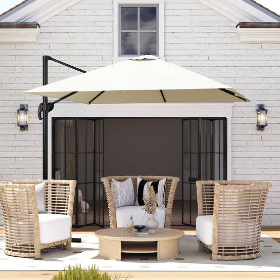 Parasol déporté carré inclinable manivelle avec pied en acier 2,5x2,5l m alu. polyester crème fr309 - Image 3
