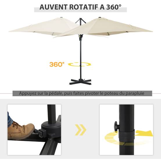 Parasol déporté carré inclinable manivelle avec pied en acier 2,5x2,5l m alu. polyester crème fr309 - Image 6