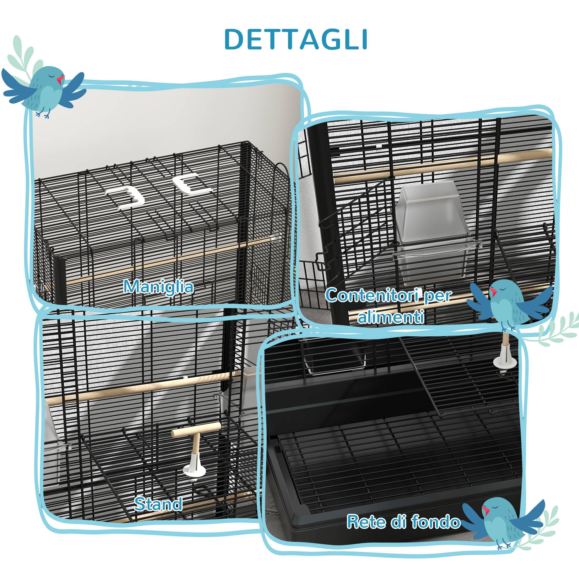 Cage pour oiseaux avec bac amovible et perchoirs, volière pour perroquets, 61x36,5x98 cm, noir - Image 9