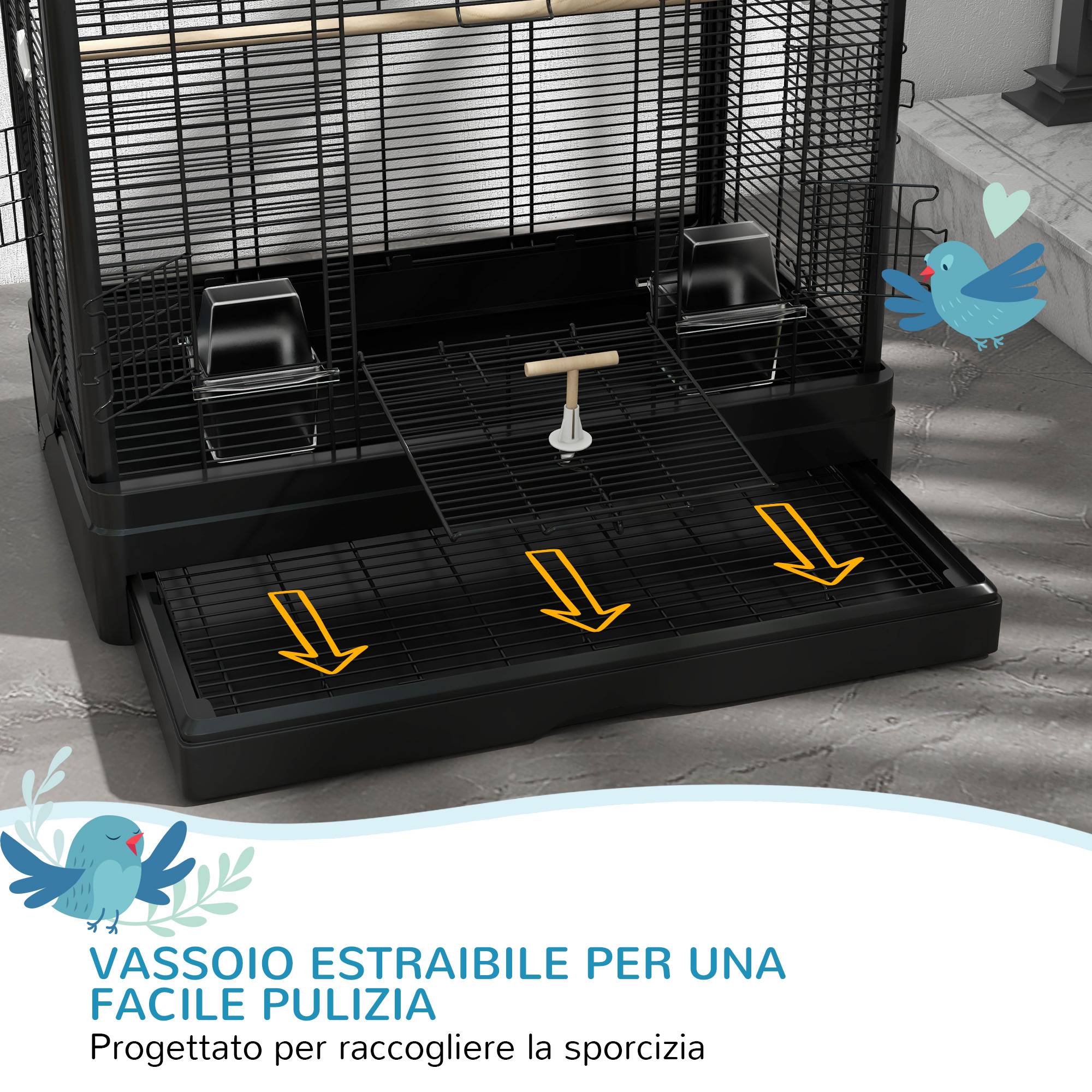 Cage pour oiseaux avec bac amovible et perchoirs, volière pour perroquets, 61x36,5x98 cm, noir - Image 6