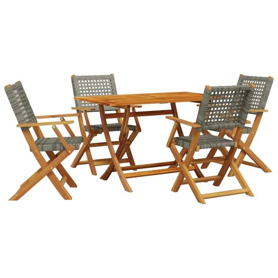 Ensemble de 5 pcs table de jardin avec chaises - mobilier de jardin résine tressée et bois massif-JU2690 - Image 1