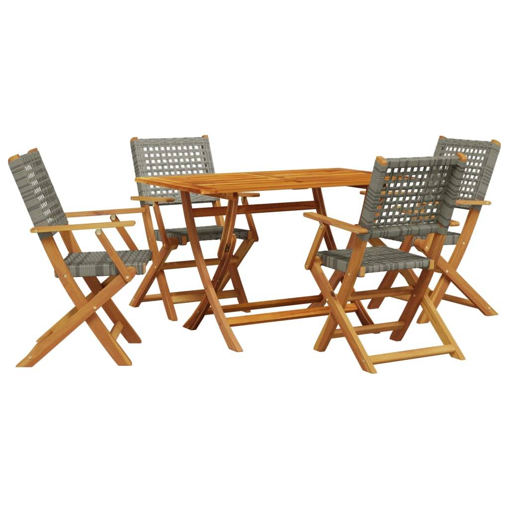 Ensemble de 5 pcs table de jardin avec chaises - mobilier de jardin résine tressée et bois massif-JU2690 - Image 1