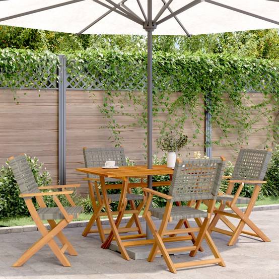 Ensemble de 5 pcs table de jardin avec chaises - mobilier de jardin résine tressée et bois massif-JU2690 - Image 2