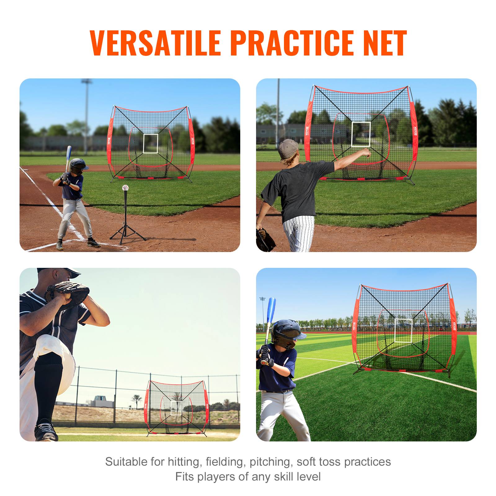 Vevor - VEVOR Filet d'Entraînement de Baseball Softball 213,4x210 cm (Filet Uniquement) - Image 4